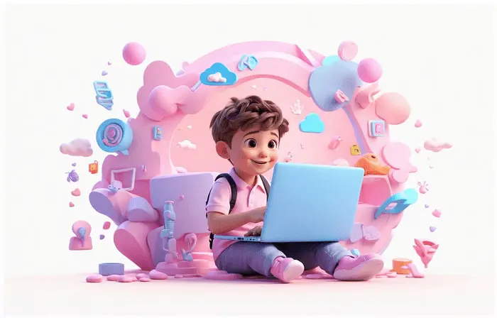 Student Studying Online with Laptop 3D Character Illustration image